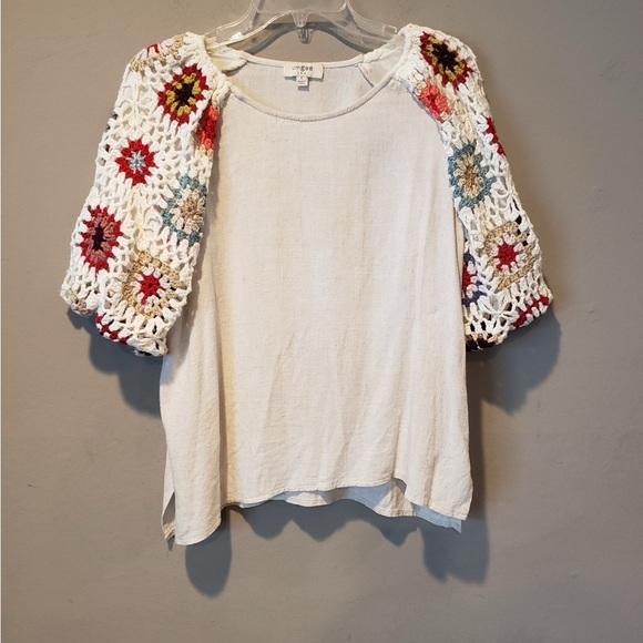 Boho Crochet Sleeve Top - Cream - Picture 3 of 4